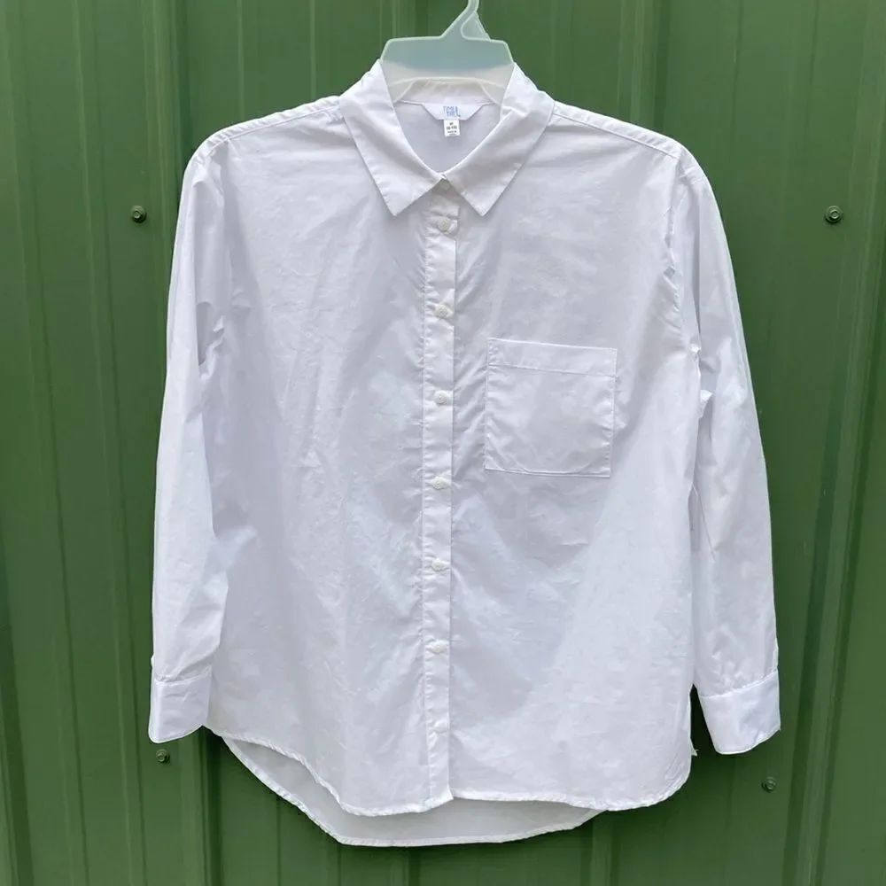 Women’s White Oversized Long Sleeve Cotton Dress Shirt Size M